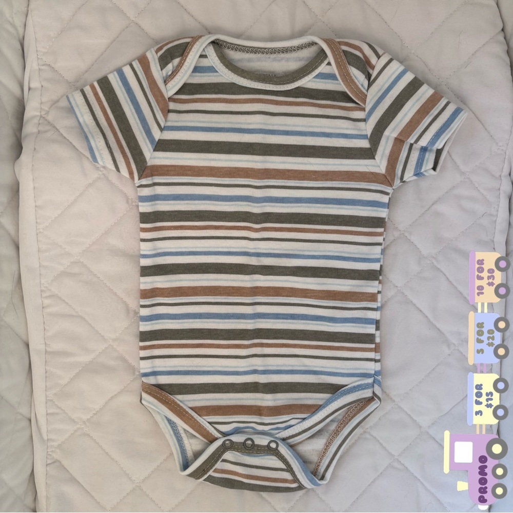 ⭒ 3-6M Kyle & Deena New York Striped Short Sleeve Bodysuit Earth Tones Boy ⭒